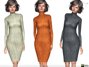 Sims 3 — Cable Knit Dress -Elder- by ekinege — Cable knit sweater dress featuring a turtleneck and long sleeves.