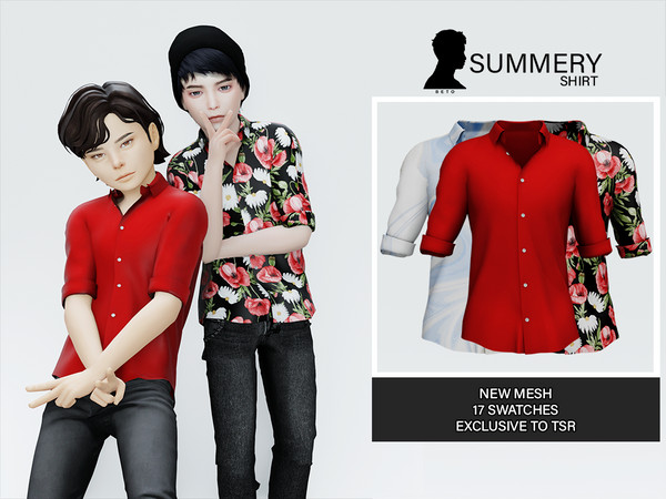 Sims 4 — Summery (Shirt) by Beto_ae0 — Boy's shirt with many colors and prints, I hope you like it - 17 colors - Child -