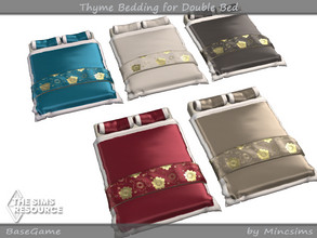 Sims 4 — Thyme Bedding for Double Bed by Mincsims — Basegame Compatible. 5 swatches