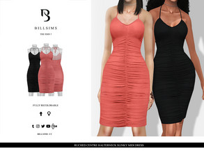 Sims 3 — Ruched Centre Halterneck Slinky Midi Dress by Bill_Sims — This dress features a slinky material with a ruched
