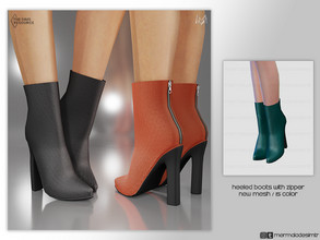 Sims 4 — Heeled Boots with Zipper S06 by mermaladesimtr — New Mesh 15 Swatches All Lods Teen to Elder For Female 