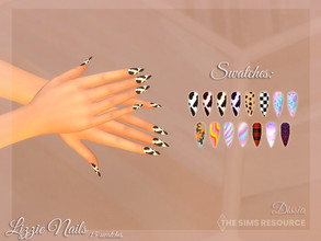 Sims 4 — Lizzie Nails by Dissia — Long nails in many patterns like cow, flowers or groovy :) Available in 15 swatches