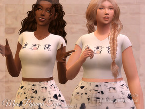Sims 4 — Moo Pajama Top by Dissia — Short sleeves tshirt with three little cows :) Available in 3 swatches