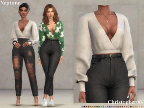Sims 4 — Neptune Top by christopher0672 — This is an adorable cropped deep v neck sweater, with super puffy sleeves.