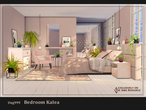 Sims 4 — Bedroom Kalea by ung999 — A modern bedroom set with soft and cosy color schemes which includes 7 objects. The