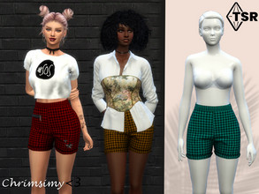 Sims 4 — Plaid Shorts by chrimsimy — Plaid high waisted shorts in many colors with and without zipper. I hope you like