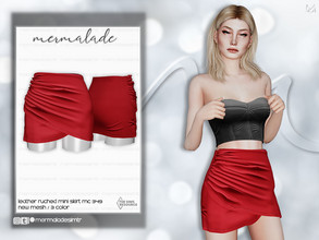 Sims 4 — Leather Ruched Mini Skirt MC349 by mermaladesimtr — New Mesh 3 Swatches All Lods Teen to Elder For Female