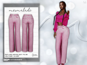 Sims 4 — High Waist Wide Leg Jeans MC351 by mermaladesimtr — New Mesh 10 Swatches All Lods Teen to Elder For Female