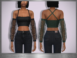 Sims 4 — Brynn Top II by Pipco — A top with sheer sleeves in 17 colors. Base Game Compatible New Mesh All Lods HQ