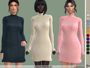 Sims 4 — Ruffle Trim Knit Sweater Dress by ekinege — Cable knit fabric with ruffle trim. 15 different colors.