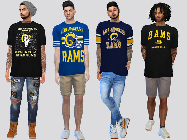 Sims 4 — Los Angeles Rams Tees (REQUEST) by McLayneSims — TSR EXCLUSIVE Standalone item 5 Swatches MESH by Me NO