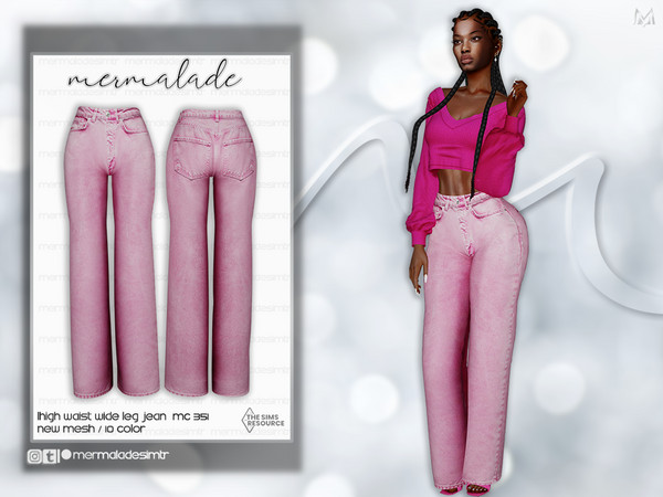 Sims 4 — High Waist Wide Leg Jeans MC351 by Mermalade — New Mesh 10 Swatches All Lods Teen to Elder For Female