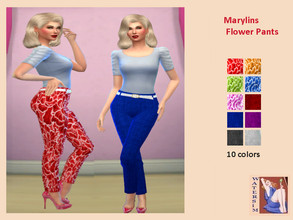 Sims 4 — ws Female Flower Pants - RC by watersim44 — Female Marylins Flower Pants, with Belt - recolor. It's a standalone