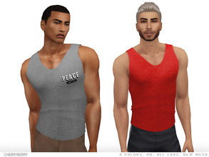 Sims 4 — Peace - Men's Tank Top by CherryBerrySim — Sporty cotton tank top with an optional PEACE graphic design for male