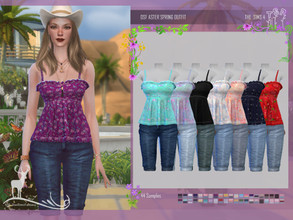 Sims 4 — ASTER SPRING OUTFIT by DanSimsFantasy — This outfit consists of a shirt with denim shorts. Samples: 44 (patterns