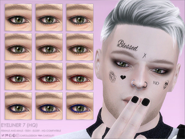 Sims 4 — Eyeliner 7 (HQ) by Caroll912 — A 12-swatch smoky eyeliner in different tones of black, grey, brown, blue and
