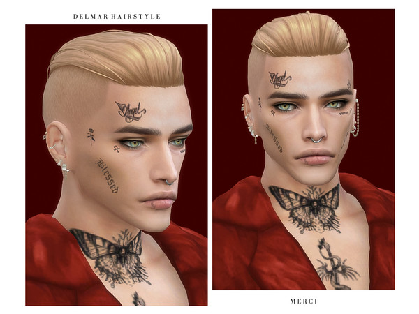 Sims 4 — Delmar Hairstyle by -Merci- — New Maxis Match Hairstyle for Sims4. -24 EA Colours. -For male, teen-elder. -Base