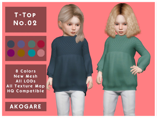 Sims 4 — Akogare T-Top No.02 by _Akogare_ — Akogare T-Top No.02 - 8 Colors - New Mesh (All LODs) - All Texture Maps - HQ