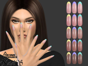 Sims 4 — Pastel tips french nails by Natalis — Almond-shaped pastel tips french nails. 3 tips color options. 5 skin color