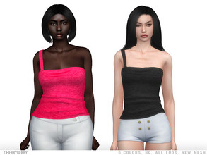 Sims 4 — Aniyah - One Shoulder Top by CherryBerrySim — Gorgeous cotton one shoulder asymmetric top for female sims.