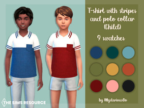 Sims 4 — T-shirt with stripes and polo collar Child by MysteriousOo — T-shirt with stripes and polo collar for kids in 9