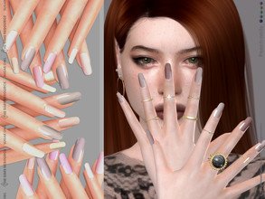 Sims 4 — Peach nails by sugar_owl — Female long almond nails in a neutral and gentle feminine palette. HQ compatible. The