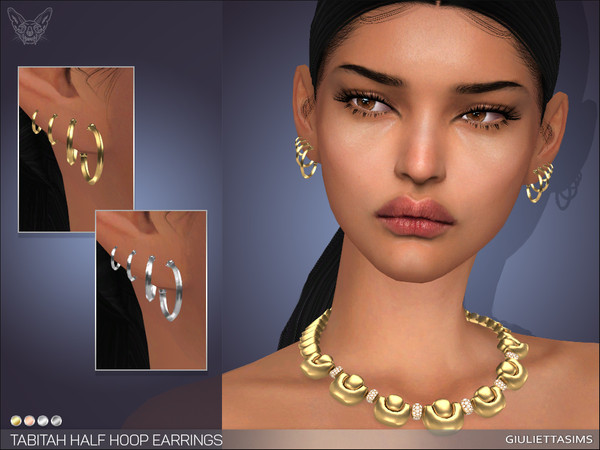 Sims 4 — Tabitah Half Hoop Earrings Set by feyona — Tabitah Half Hoop Earrings Set come in 4 colors of metal: yellow