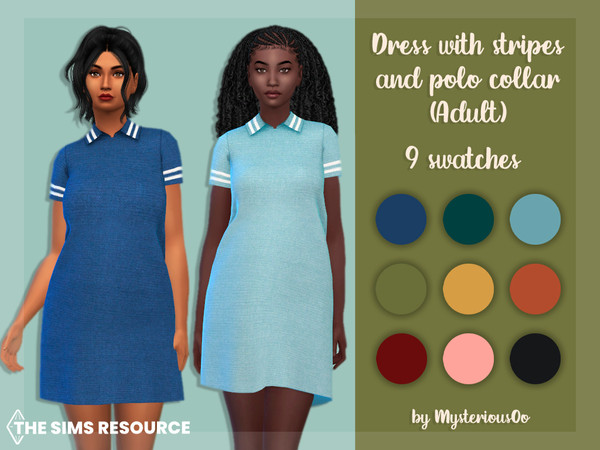 Sims 4 — Dress with stripes and polo collar Adult by MysteriousOo — Dress with stripes and polo collar in 9 colors 9
