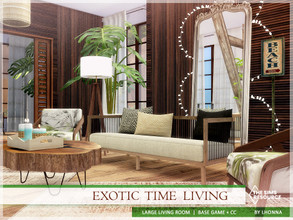 Sims 4 — Exotic Time Living /TSR CC only/ by Lhonna — Large, comfortable living room with exotic wood and decor. CC used!