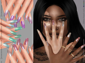 Sims 4 — Glitter Peach nails by sugar_owl — Female long almond nails in a gentle and glittered feminine palette. HQ and