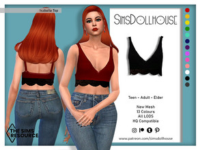 Sims 4 — Isabelle Top by SimsDollhouse — Leather and lace crop top in 13 different colours. - HQ Compatible - All LODs