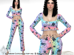 Sims 4 — Rainbow Caticorns Pajama Crop Top by Harmonia — New Mesh All Lods 5 Swatches Please do not use my textures.