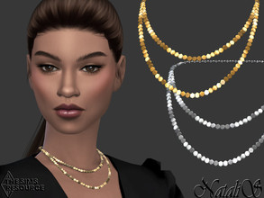 Sims 4 — Metal sequin double necklace by Natalis — Metal sequin double necklace. 3 metal colors. Female teen-elder. HQ