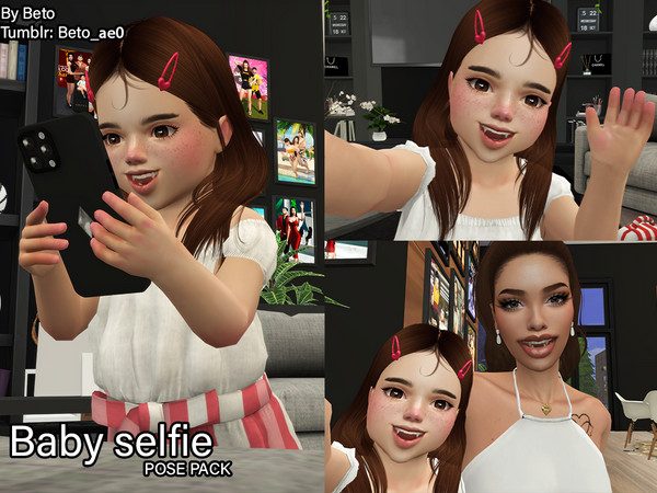 Sims 4 — Baby Selfie (Pose pack) by Beto_ae0 — Funny and tender poses of a baby taking selfies - Includes 6 poses -