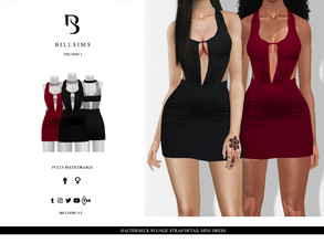 Sims 3 — Halterneck Plunge Strap Detail Mini Dress by Bill_Sims — This mini dress features a plunge neckline and a