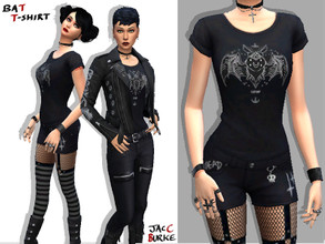 Sims 4 — JaccBurke's Bat T-shirt by JaccBurke — Black short sleeve t-shirt with a gothic bat design on the front.
