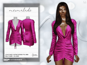 Sims 4 — Cowl Neck Ruched Dress MC358 by mermaladesimtr — New Mesh 10 Swatches All Lods Teen to Elder For Female