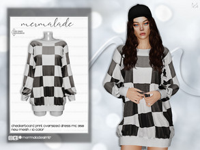 Sims 4 — Checkboard Print Oversized Dress MC359 by mermaladesimtr — New Mesh 4 Swatches All Lods Teen to Elder For Female