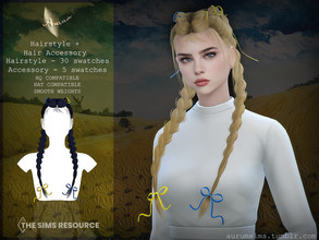 Sims 4 — BlueSky Hairstyle + Hair accessory set by AurumMusik — Set is includes long double braided hairstyle in 3-