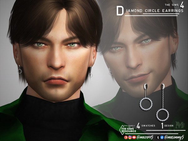 Sims 4 — Diamond Circle Earrings by Mazero5 — Simple circle shape with diamonds 4 Swatches to choose from Color varies