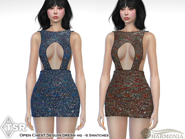Sims 4 — (PATREON) Open Chest Sequin Dress by Harmonia — New Mesh All Lods 6 Swatches HQ Please do not use my textures.