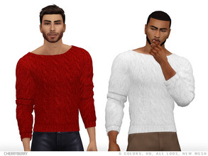 Sims 4 — Cozy Men's Spring Sweater by CherryBerrySim — Spring cotton knitted sweater with rolled-up sleeves for male