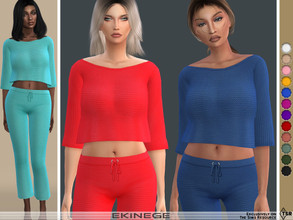 Sims 4 — Knit Cropped Sweater - Set26-1 by ekinege — Knit cropped sweater with boat neck. 15 different colors.