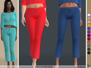 Sims 4 — Knit Crop Flare Pants - Set26-2 by ekinege — Knit crop flare pants with an elasticized drawstring waistband. 15