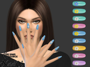 Sims 4 — Spring flower almond nails by Natalis — Spring flower almond nails. Almond-shaped pastel nails with flower