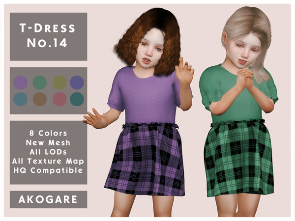 Sims 4 — Akogare T-Dress No.14 by _Akogare_ — Akogare T-Dress No.14 - 8 Colors - New Mesh (All LODs) - All Texture Maps -