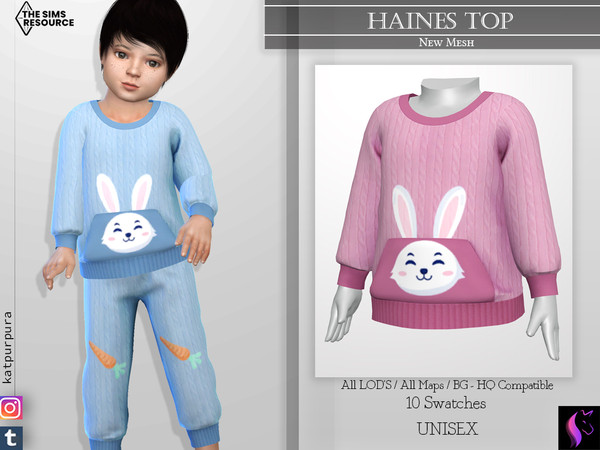Sims 4 — Haines Top by KaTPurpura — Rabbit Embellished Front Pocket Wool Sweater