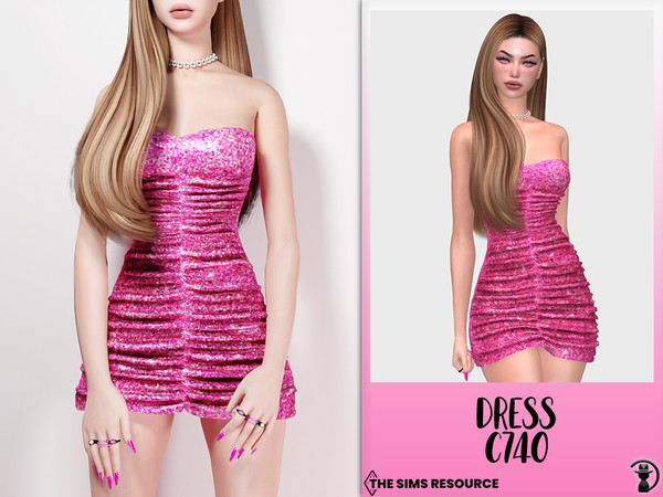 Sims 4 — Dress C740 by Daph's — 10 Swatches Compatible with HQ mod Works with all of skins Custom Thumbnail New Mesh All