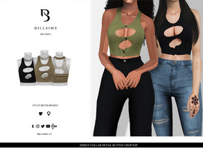 Sims 3 — Jersey Collar Detail Button Crop Top by Bill_Sims — This top features a cut out design with button fastenings