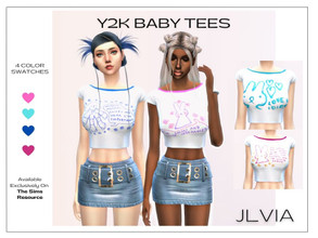 Sims 4 — Y2k Baby Tees by JLVIA — Y2k Cropped Baby Tees - Comes in 4 unique colors/designs - Works well with high waisted